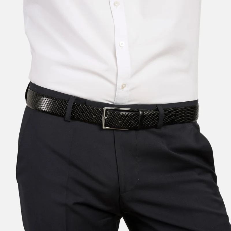 CAMBRIDGE black uni – Ledergürtel Herren 3,5 cm mit Prägung