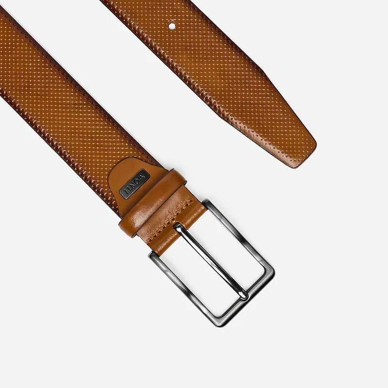 CAMBRIDGE light brown uni – Ledergürtel Herren 3,5 cm mit Prägung