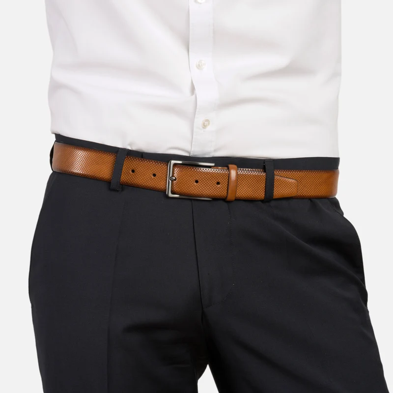 CAMBRIDGE light brown uni – Ledergürtel Herren 3,5 cm mit Prägung