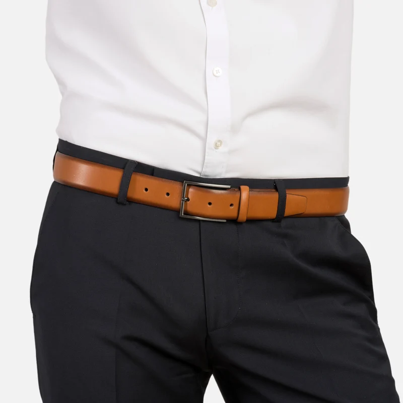 BORDEAUX light brown uni – Ledergürtel Herren 3,5 cm mit Prägung