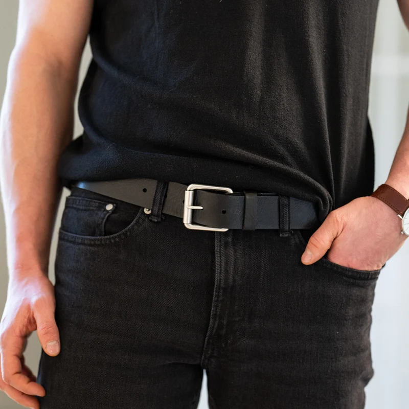 Vintage Herrenledergürtel „David“ in Schwarz – 4 cm, nachhaltig pflanzlich gegerbtes Rindleder