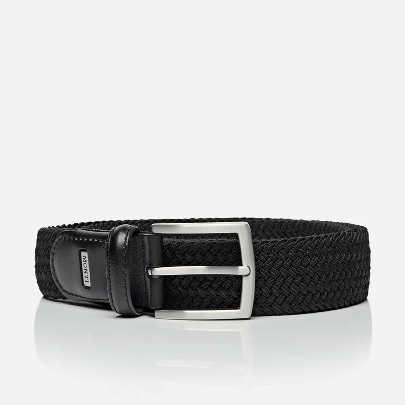 HAMBURG black uni – Elastischer Flechtgürtel Herren 3,5 cm