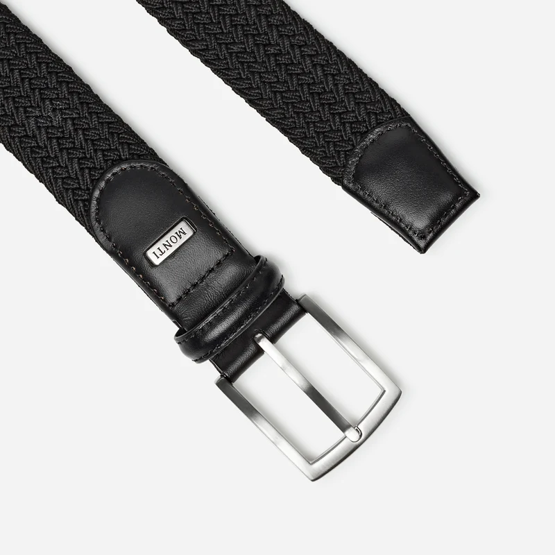 HAMBURG black uni – Elastischer Flechtgürtel Herren 3,5 cm