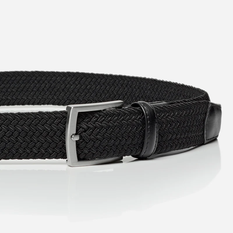 HAMBURG black uni – Elastischer Flechtgürtel Herren 3,5 cm