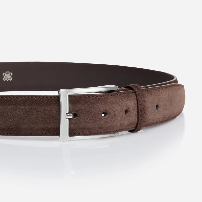 TORONTO dark brown uni – Veloursledergürtel Herren 4 cm