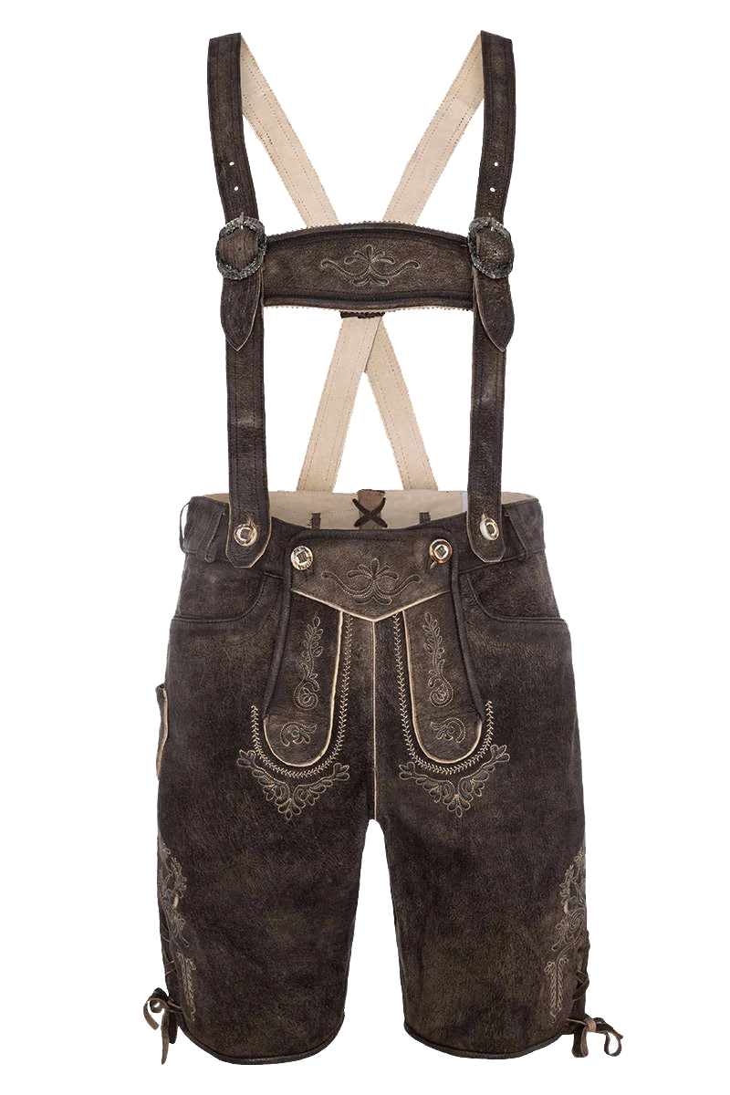 Premium-Lederhosenset kurz mit Gürtel+Träger dunkelbraun