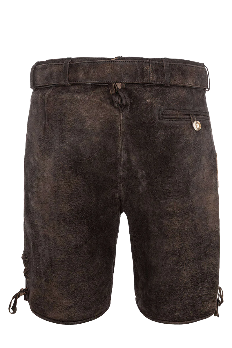 Premium-Lederhosenset kurz mit Gürtel+Träger dunkelbraun
