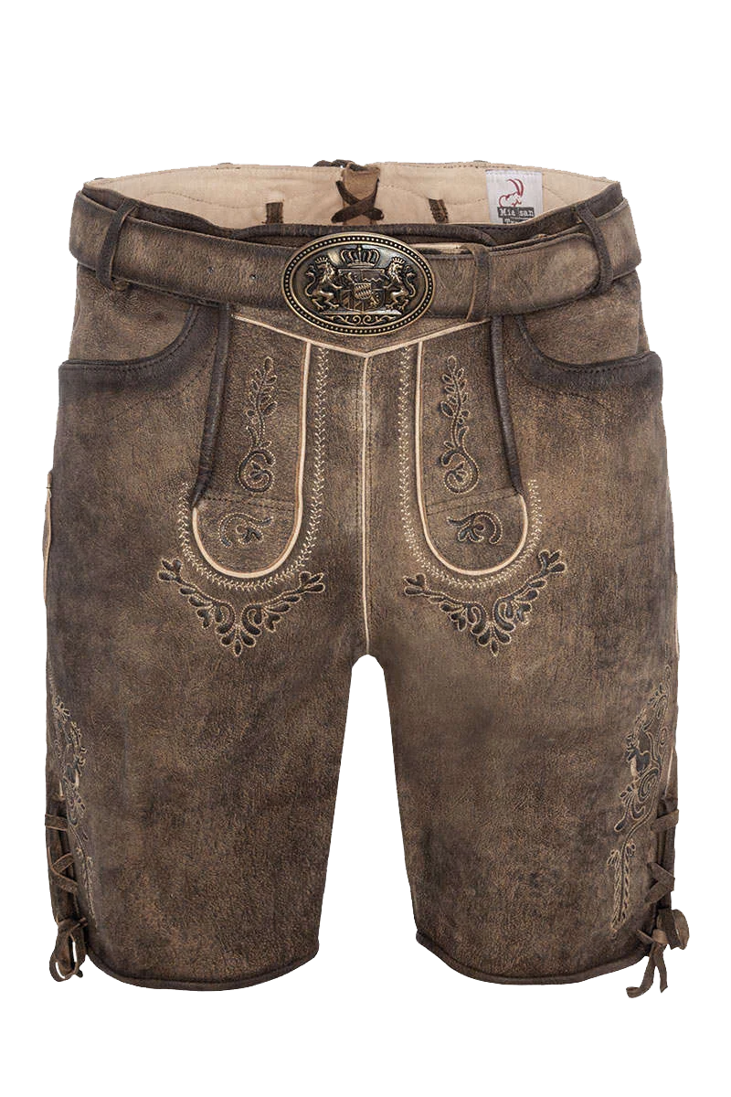 Premium-Lederhosenset kurz mit Gürtel+Träger hellbraun