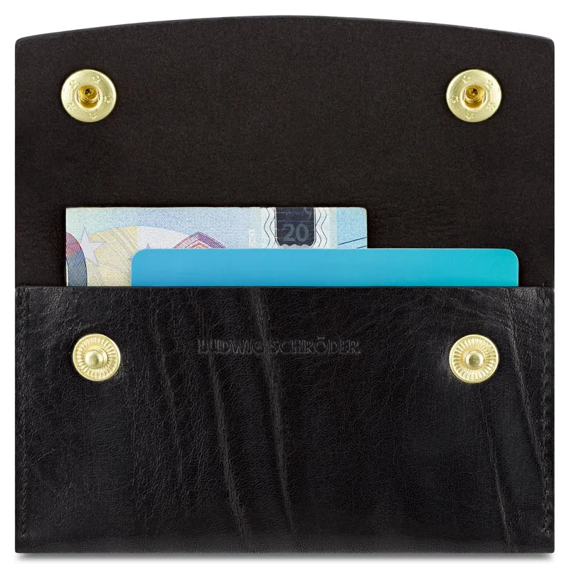 Kleines Geld- & Kartenetui „JULIUS“ aus Gipsy Leder in Schwarz, Messing-Druckknöpfe