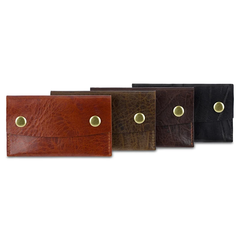 Kleines Geld- & Kartenetui „JULIUS“ aus Gipsy Leder in Cognac, Messing-Druckknöpfe