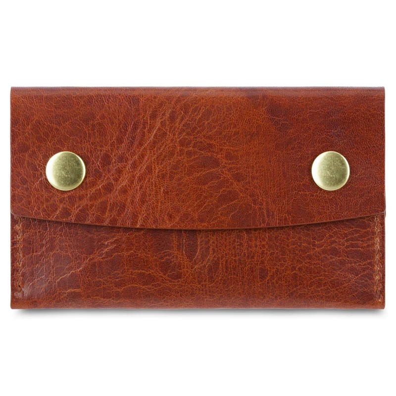 Kleines Geld- & Kartenetui „JULIUS“ aus Gipsy Leder in Cognac, Messing-Druckknöpfe
