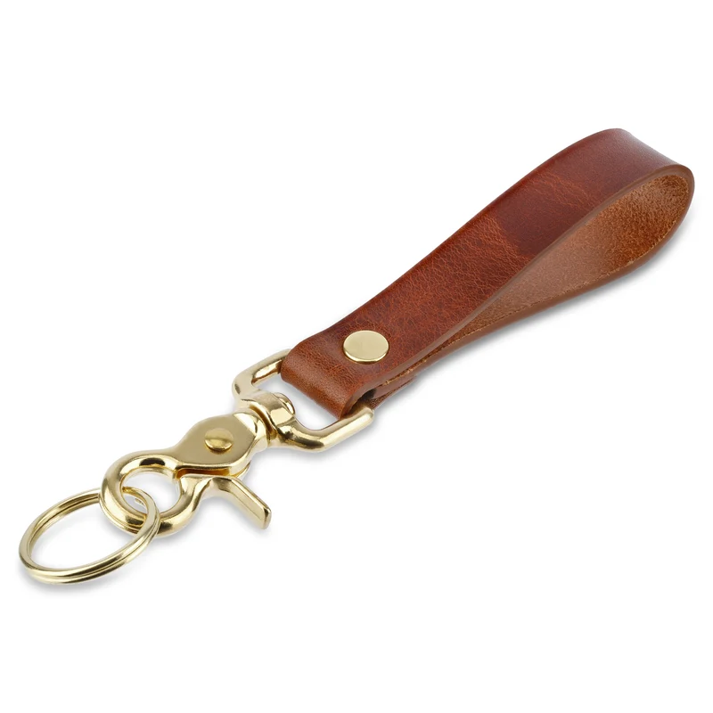 Leder-Schlüsselanhänger „OTTO“ - Gipsy Cognac Leder mit Messing Karabiner und Schlüsselring