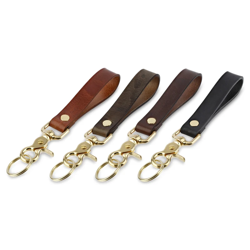 Leder-Schlüsselanhänger „OTTO“ - Gipsy Leder in Braun mit Messing Karabiner und Schlüsselring