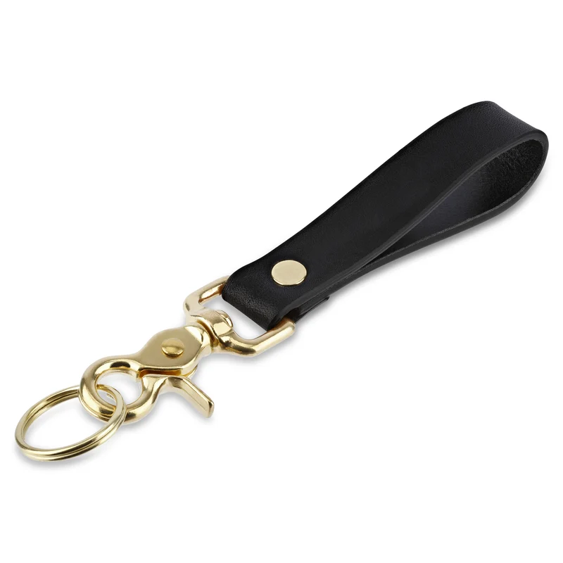 Leder-Schlüsselanhänger „OTTO“ - Gipsy Leder in Schwarz mit Messing Karabiner und Schlüsselring