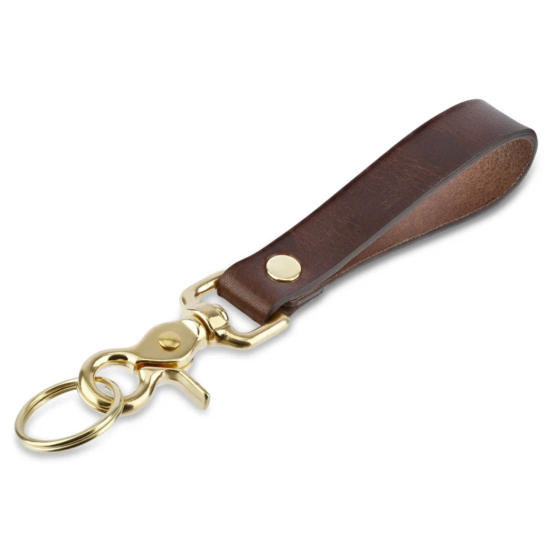 Leder-Schlüsselanhänger „OTTO“ - Gipsy Leder in Braun mit Messing Karabiner und Schlüsselring