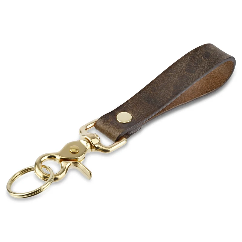 Leder-Schlüsselanhänger „OTTO“ - Gipsy Leder in Oliv mit Messing Karabiner und Schlüsselring
