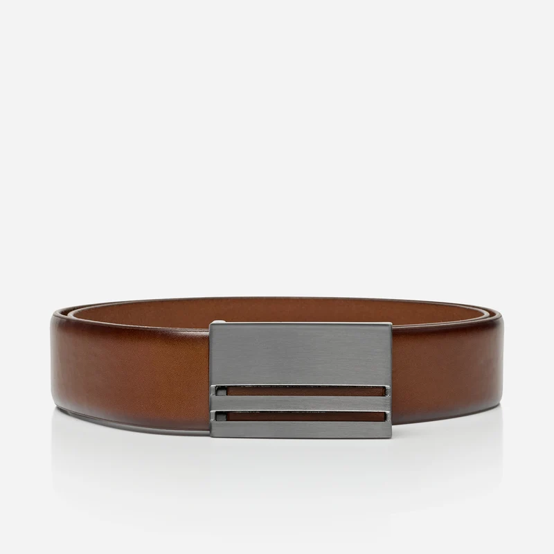 BERLIN light brown uni – Herren-Anzuggürtel 3,5 cm mit Koppelschließe