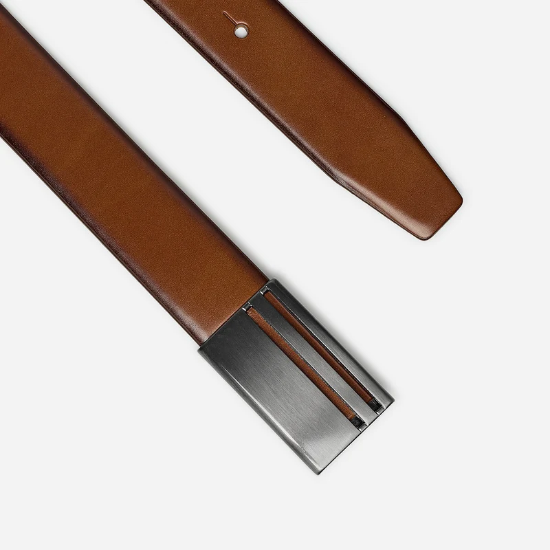 BERLIN light brown uni – Herren-Anzuggürtel 3,5 cm mit Koppelschließe