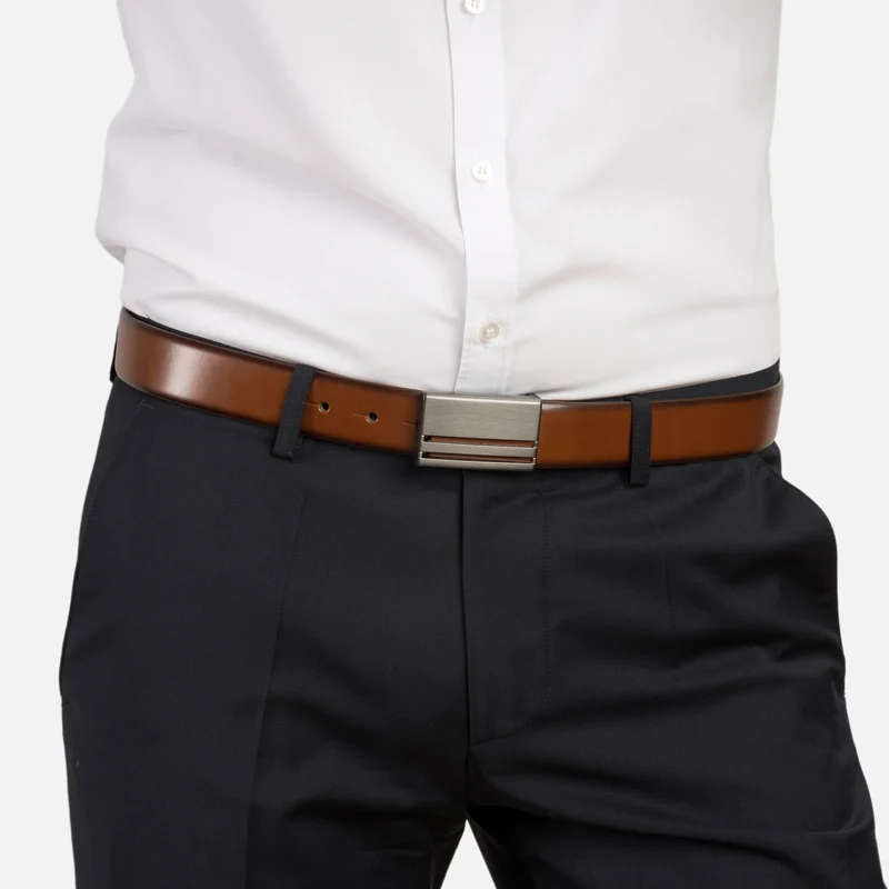 BERLIN light brown uni – Herren-Anzuggürtel 3,5 cm mit Koppelschließe