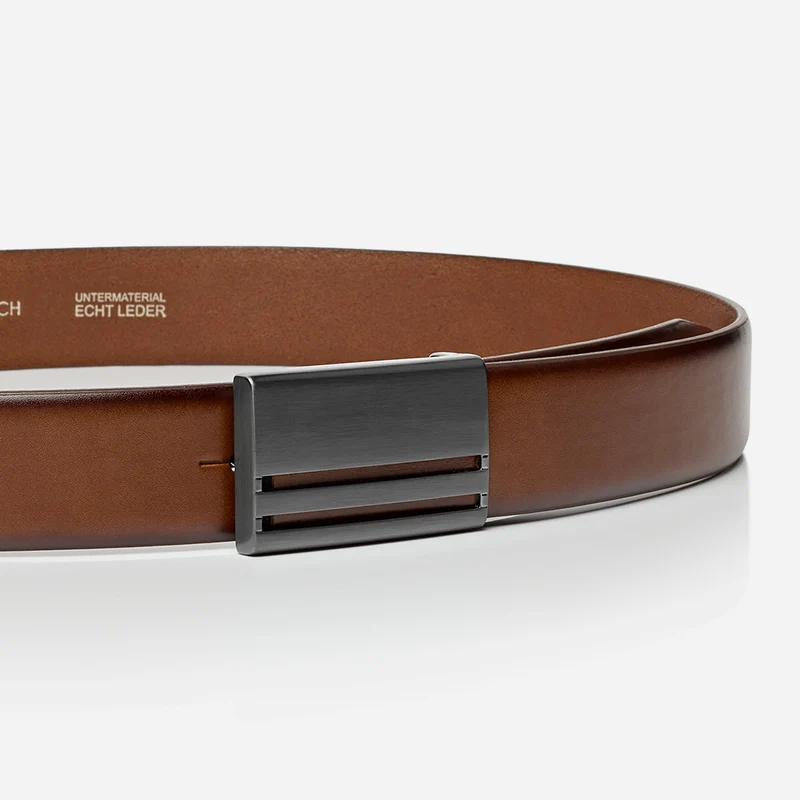 BERLIN light brown uni – Herren-Anzuggürtel 3,5 cm mit Koppelschließe