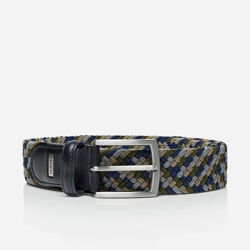 PALMA marine oliv grau beige – Elastischer Flechtgürtel Herren 3,5 cm in Multicolor