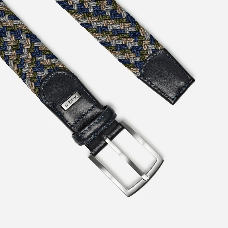 PALMA marine oliv grau beige – Elastischer Flechtgürtel Herren 3,5 cm in Multicolor