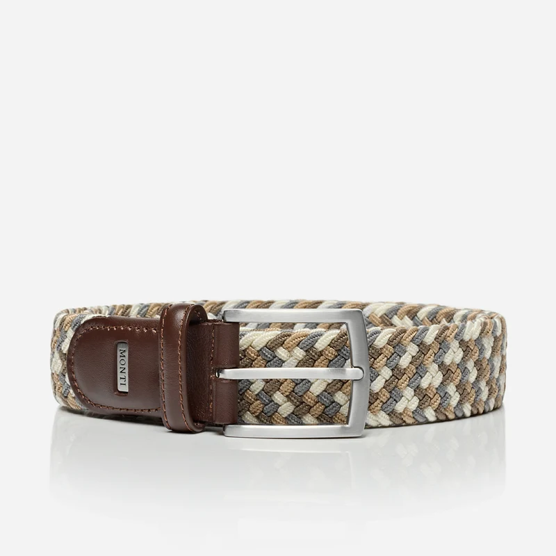 PALMA beige offwhite grey – Elastischer Flechtgürtel Herren 3,5 cm in Multicolor