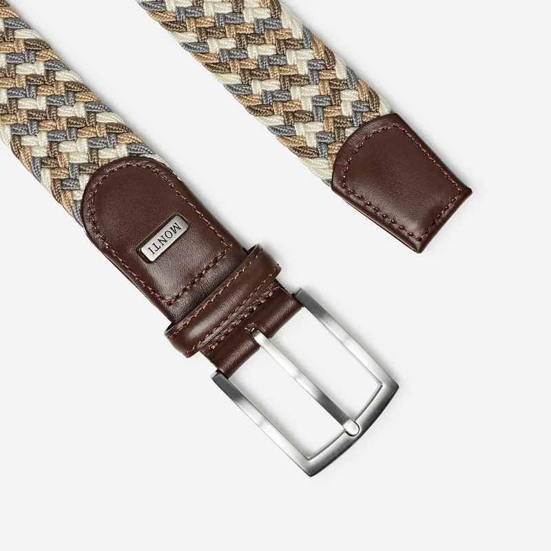 PALMA beige offwhite grey – Elastischer Flechtgürtel Herren 3,5 cm in Multicolor