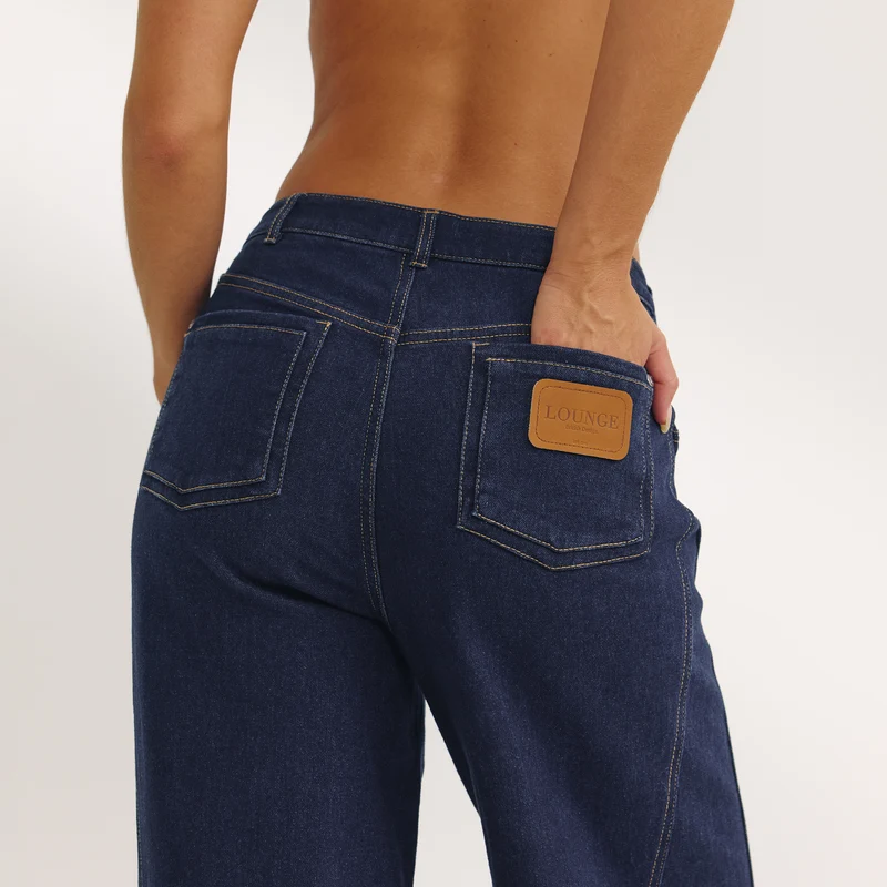 Low-Rise-Jeans mit Weitem Bein - Indigo