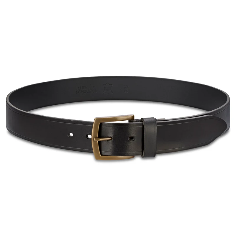 Traditionell: Herren Ledergürtel „Friedrich" in Schwarz - 100% aus Deutschland: 4 cm, Kobel-Leder mit handgegossener Bronzeschließe