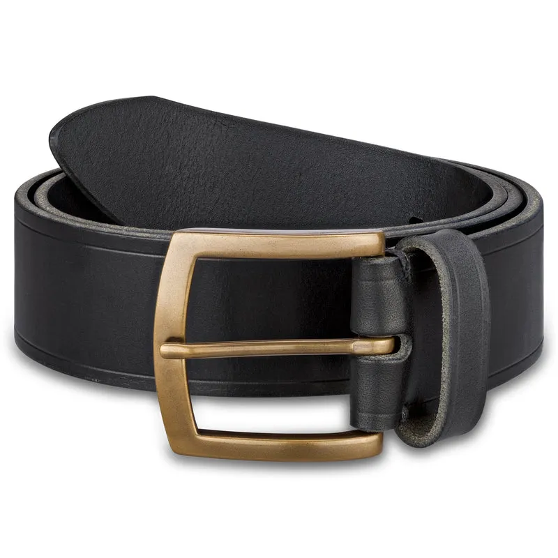 Traditionell: Herren Ledergürtel „Friedrich" in Schwarz - 100% aus Deutschland: 4 cm, Kobel-Leder mit handgegossener Bronzeschließe