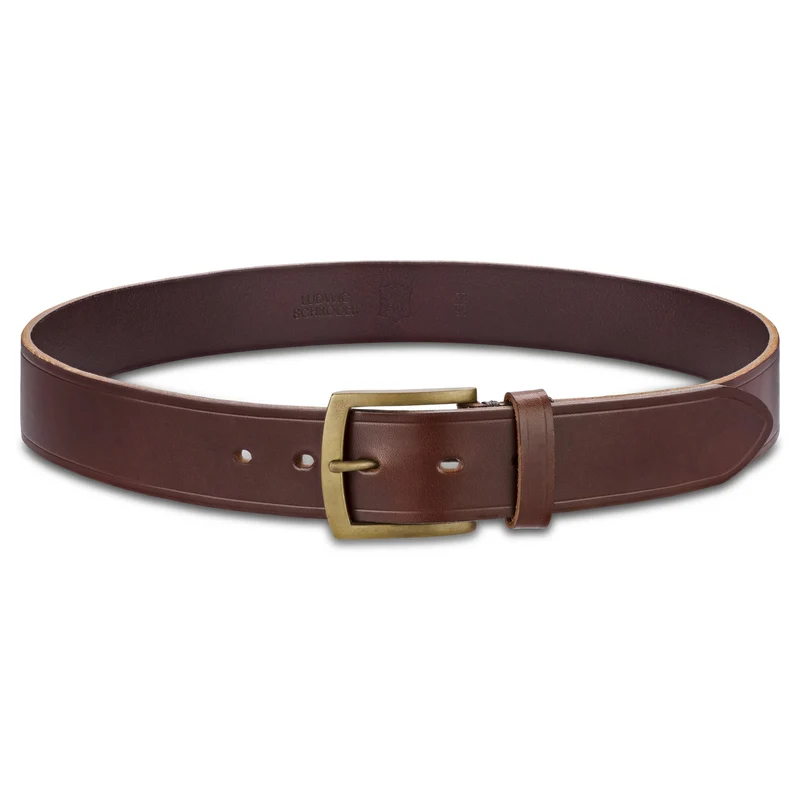 Traditionell: Herren Ledergürtel „Friedrich" in Braun - 100% aus Deutschland: 4 cm, Kobel-Leder mit handgegossener Bronzeschließe