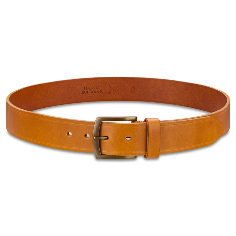 Traditionell: Herren Ledergürtel „Friedrich" in Cognac - 100% aus Deutschland: 4 cm, Kobel-Leder mit handgegossener Bronzeschließe