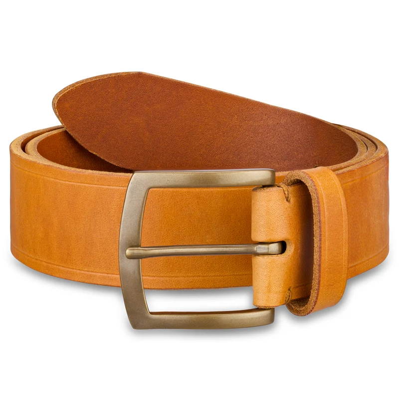 Traditionell: Herren Ledergürtel „Friedrich" in Cognac - 100% aus Deutschland: 4 cm, Kobel-Leder mit handgegossener Bronzeschließe