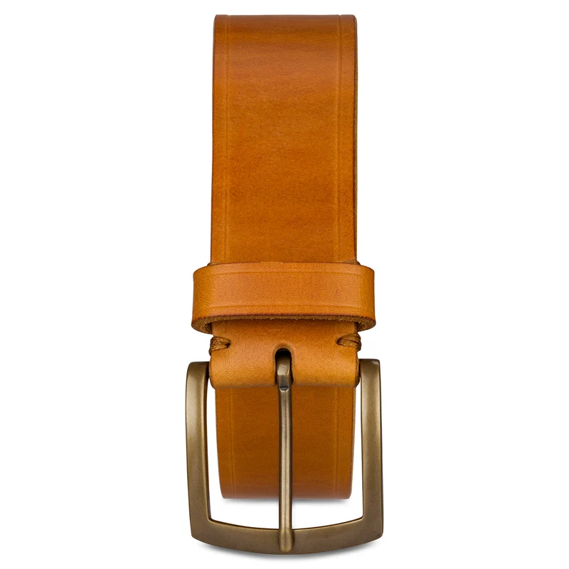 Traditionell: Herren Ledergürtel „Friedrich" in Cognac - 100% aus Deutschland: 4 cm, Kobel-Leder mit handgegossener Bronzeschließe