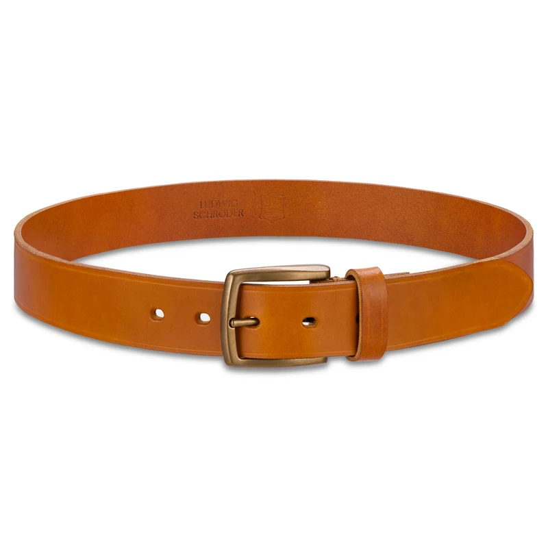 Besonders: Herrengürtel in Cognac mit handgegossener Bronze-Schließe: „Arthur“ – 3,5 cm, Kobel-Leder, 100% Made in Germany
