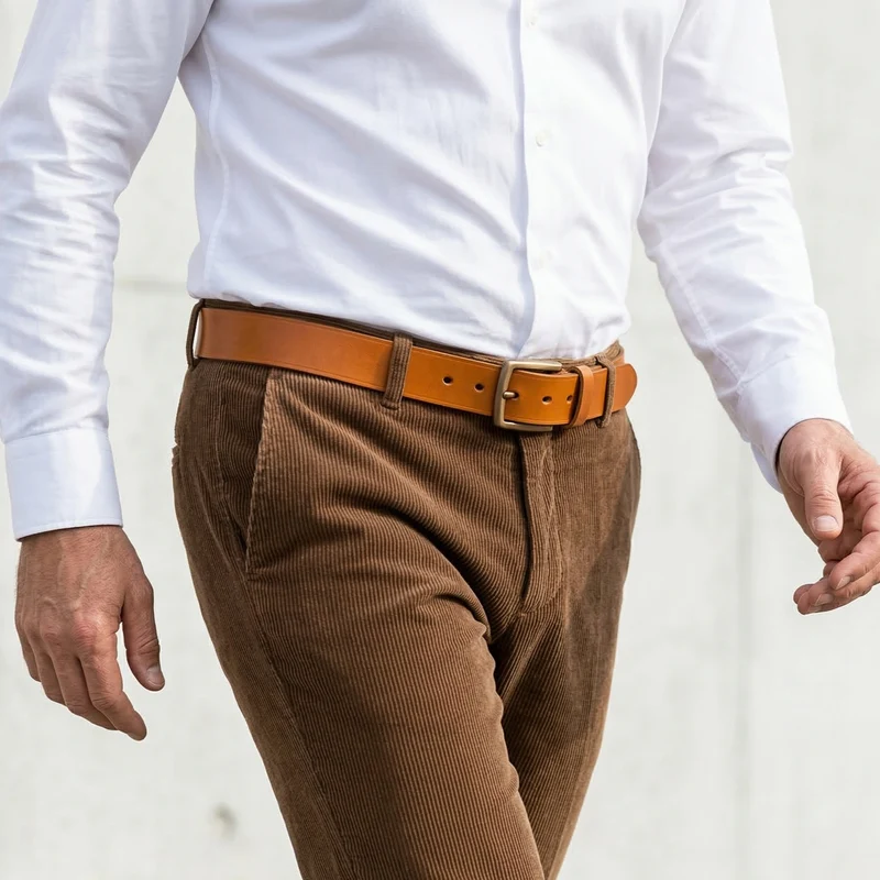 Besonders: Herrengürtel in Cognac mit handgegossener Bronze-Schließe: „Arthur“ – 3,5 cm, Kobel-Leder, 100% Made in Germany
