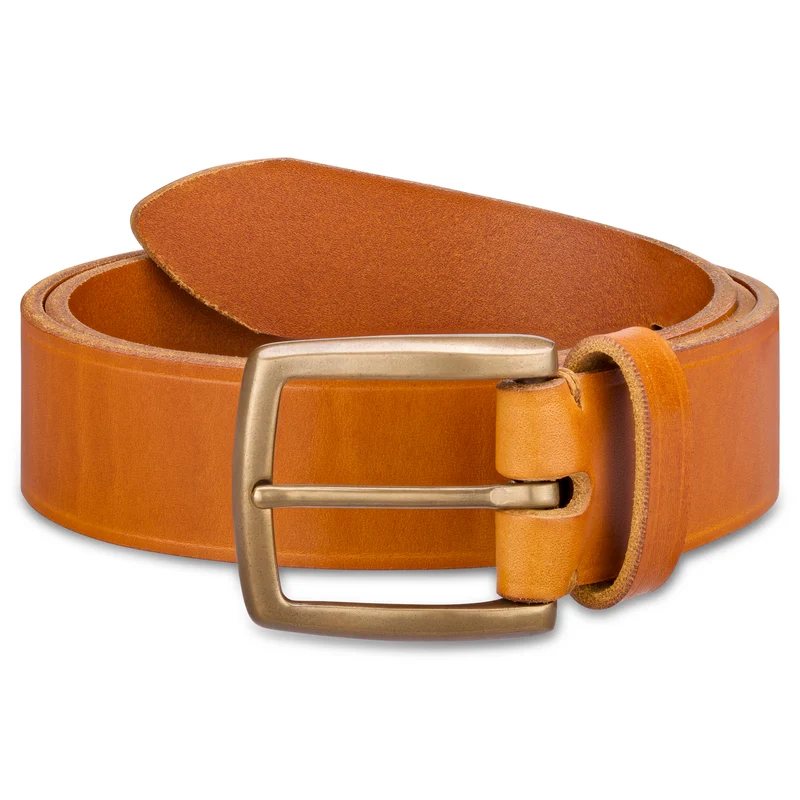 Besonders: Herrengürtel in Cognac mit handgegossener Bronze-Schließe: „Arthur“ – 3,5 cm, Kobel-Leder, 100% Made in Germany
