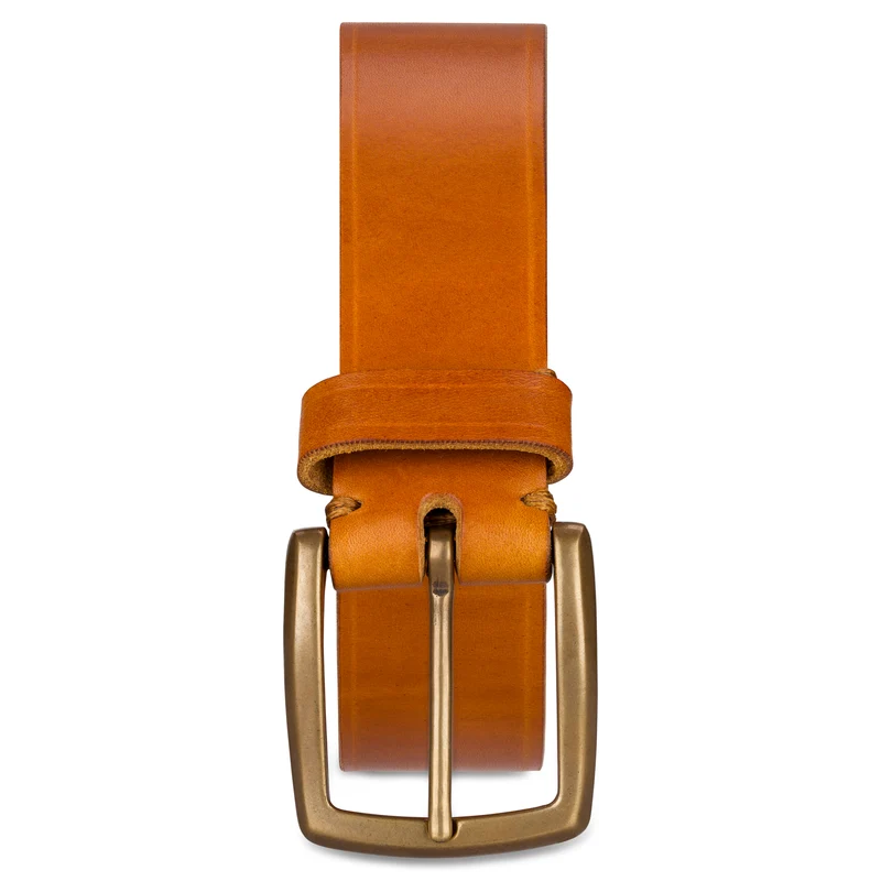 Besonders: Herrengürtel in Cognac mit handgegossener Bronze-Schließe: „Arthur“ – 3,5 cm, Kobel-Leder, 100% Made in Germany
