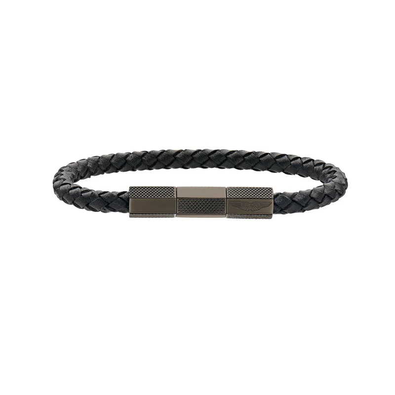 ASTON MARTIN Armband Herren AML THRILL Lederband Edelstahl Schwarz/IP Gun MJRIF5BU1