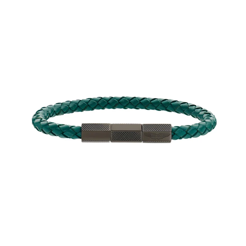 ASTON MARTIN Armband Herren AML THRILL Lederband Edelstahl Grün/IP Gun MJRIF5BU2