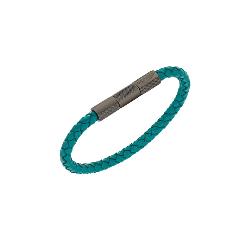 ASTON MARTIN Armband Herren AML THRILL Lederband Edelstahl Grün/IP Gun MJRIF5BU2