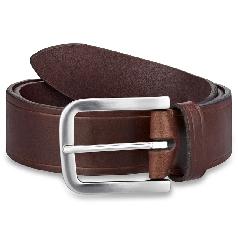 Gürtel für‘s Leben: Kobel Croupon-Ledergürtel in Braun: „Sebastian“ - 4 cm, 4 mm starkes Satteltaschen-Leder