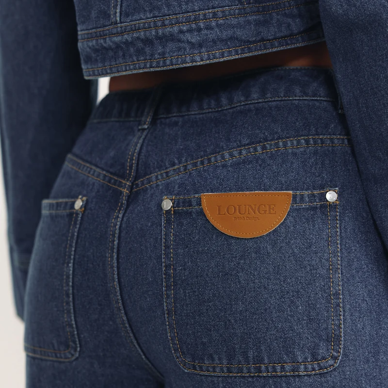 Hochtaillierte Jeans mit Weitem Bein - Blau