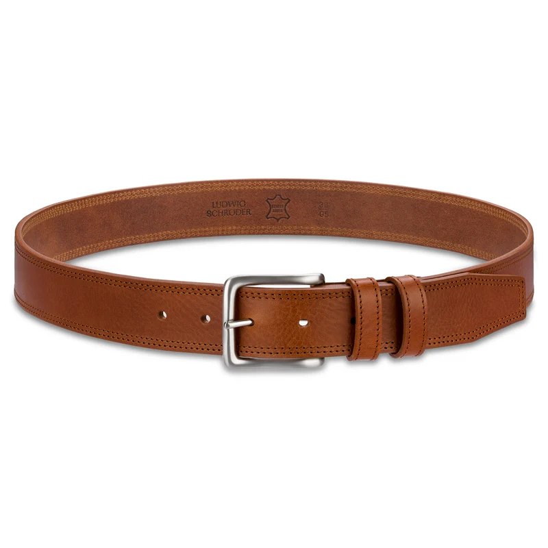 Herren Jeansgürtel in Cognac: „Vittorio“ - 4 cm breit, weicher Gürtel aus hochwertigem Rindleder aus der Toskana