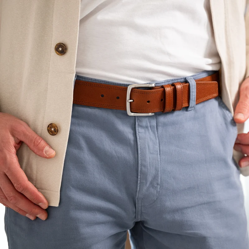 Herren Jeansgürtel in Cognac: „Vittorio“ - 4 cm breit, weicher Gürtel aus hochwertigem Rindleder aus der Toskana