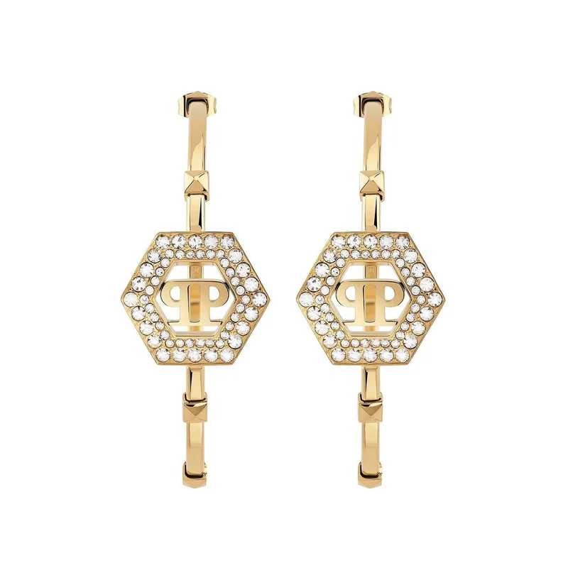 Philipp Plein Damen Ohrringe Creolen Edelstahl IP Gold mit Preciosa‑Crystals PJREA03EU