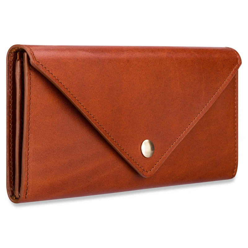 Edle Damen Geldbörse „Elisa" Cognac aus pflanzlich gegerbtem Leder – 100% Made in Germany