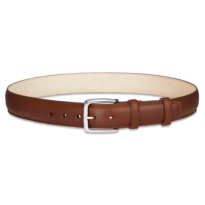 Herren Ledergürtel „August“ in Cognac – 3,5 cm, Renz-Leder, bombiert & zweifach abgesteppt