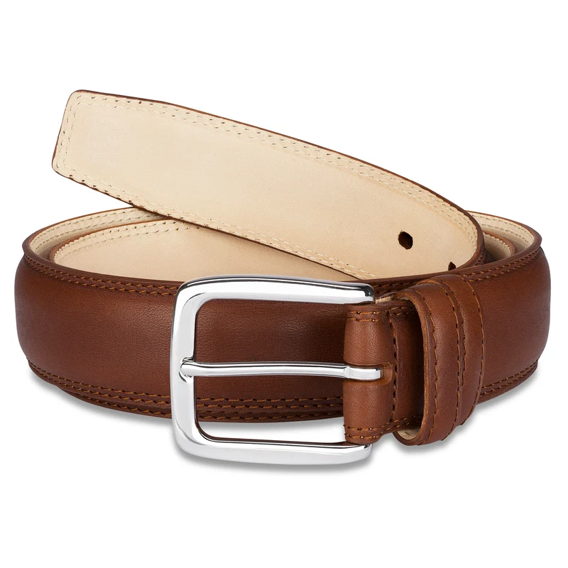Herren Ledergürtel „August“ in Cognac – 3,5 cm, Renz-Leder, bombiert & zweifach abgesteppt